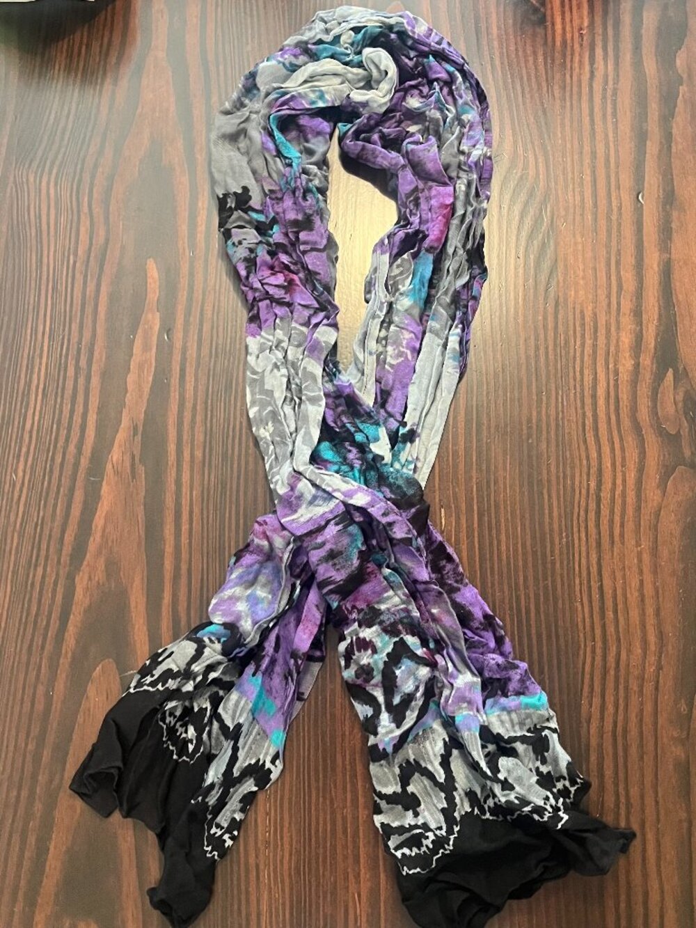 Vintage Womens Abstract Print Purple / Black/ White / Teal Multi-use Scarf Shawl